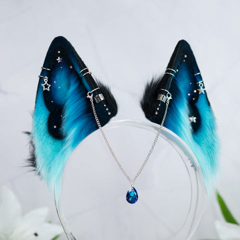 Turquoise galaxy wolf ears (small)