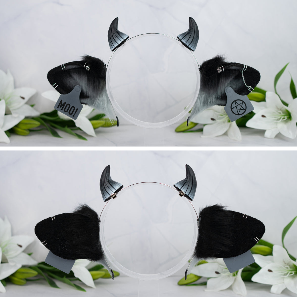 Black and gray cow ears retailer