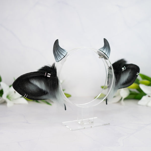 Cow ears with Piercings (Black/grey)