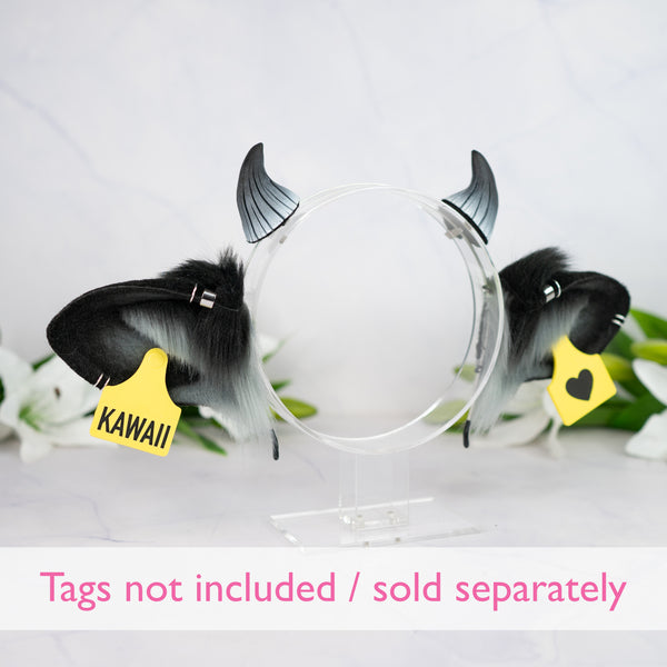 Cow ears with Piercings (Black/grey)