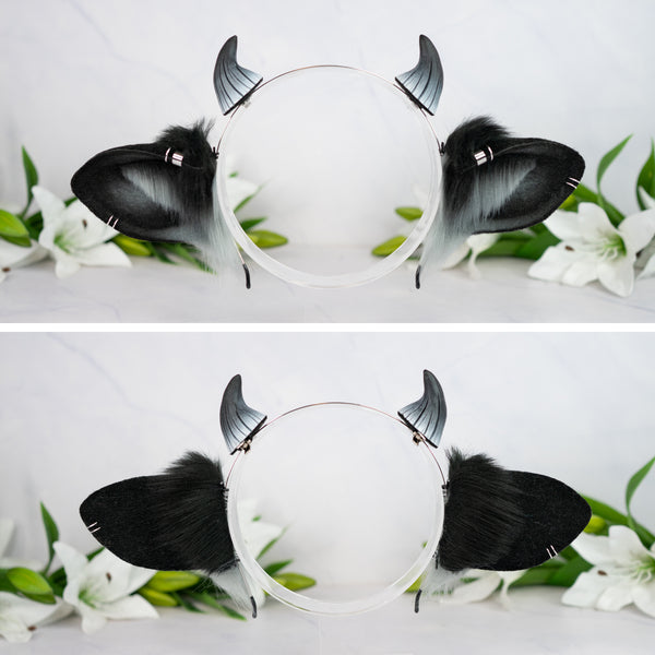Cow ears with Piercings (Black/grey)
