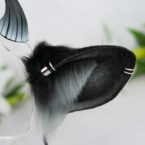 Cow ears with Piercings (Black/grey)