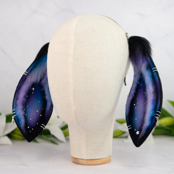 Purple/blue galaxy lop bunny ears