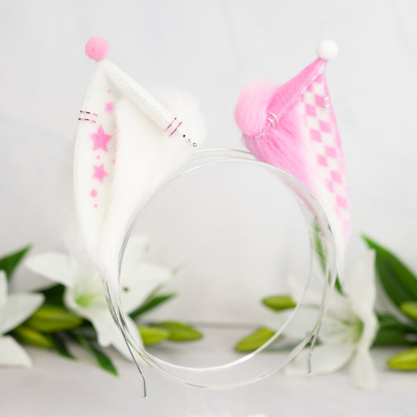 Clown cat ears (Pink/white)