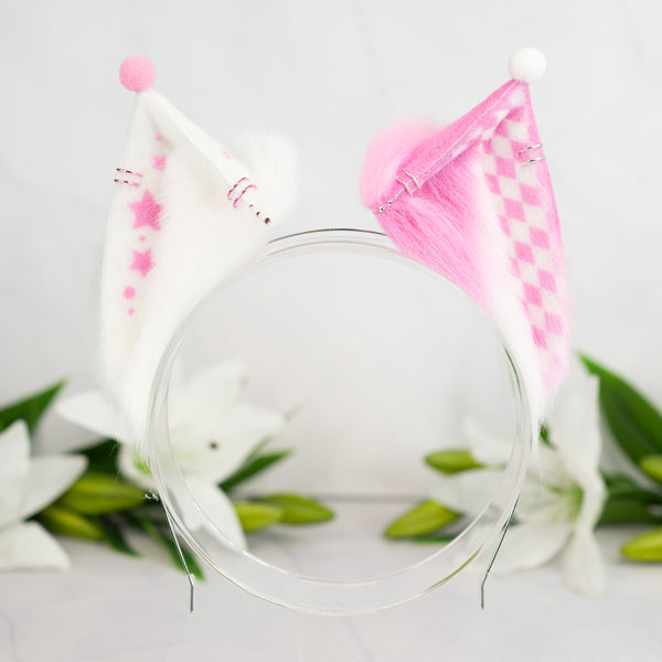 Clown cat ears (Pink/white)