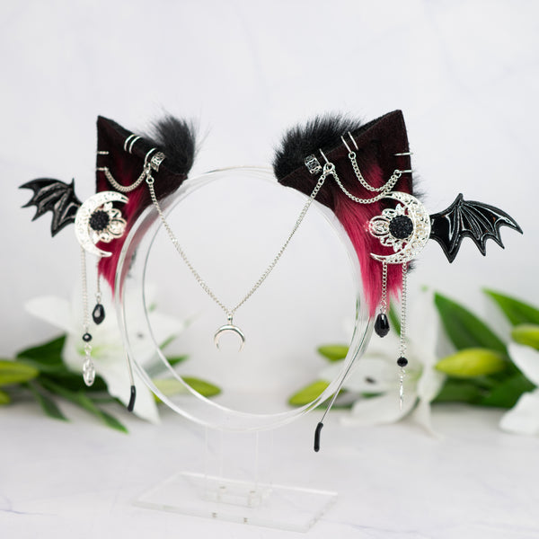Crimson goth kitten ears