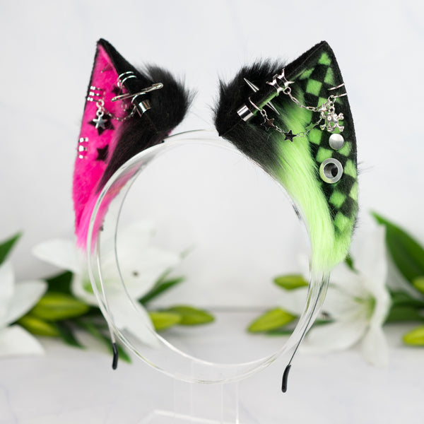 Emo/Scene cat ears (UV pink/green)