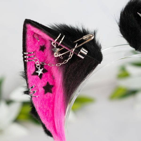 Emo/Scene cat ears (UV pink/green)