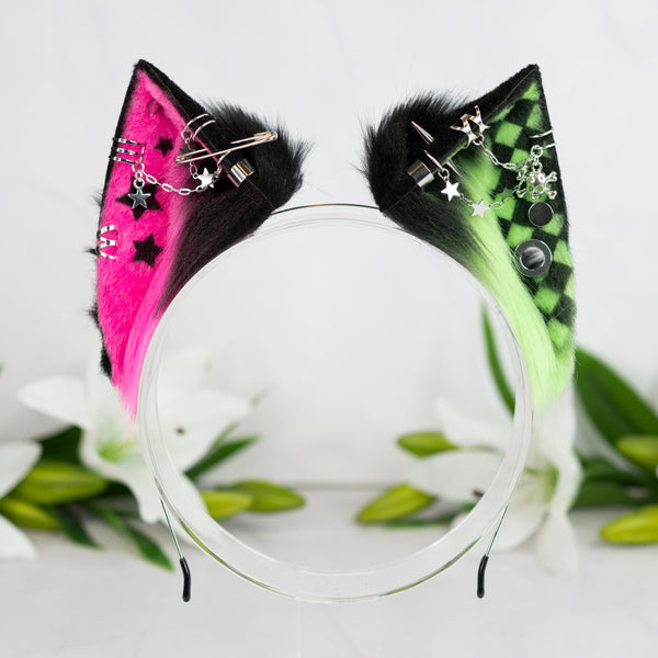 Emo/Scene cat ears (UV pink/green)