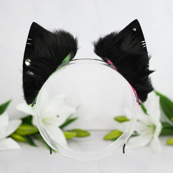 Emo/Scene cat ears (UV pink/green)