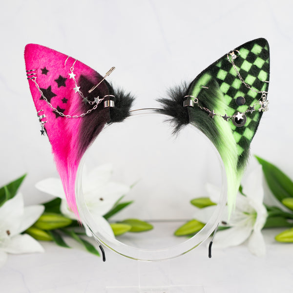 Emo/Scene puppy ears (UV pink/green)