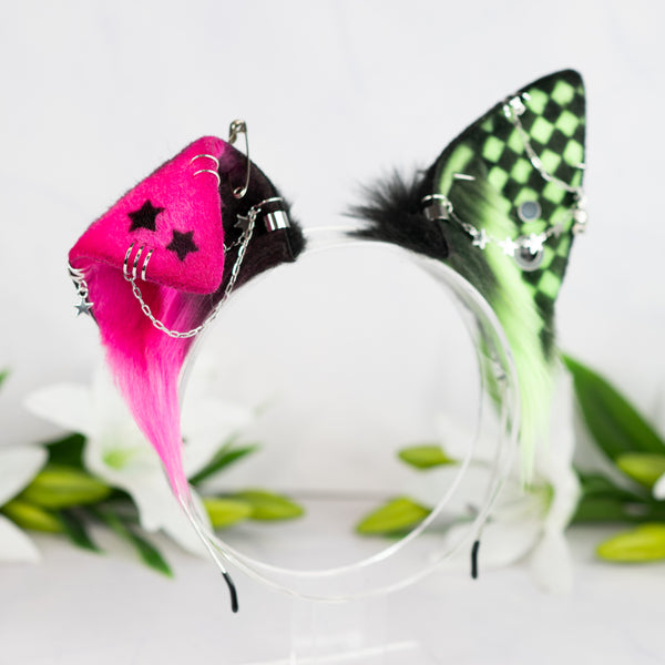 Emo/Scene puppy ears (UV pink/green)