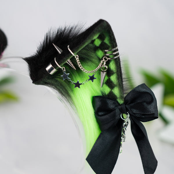 Emo/Scene cat ears (pink/green) (UV)