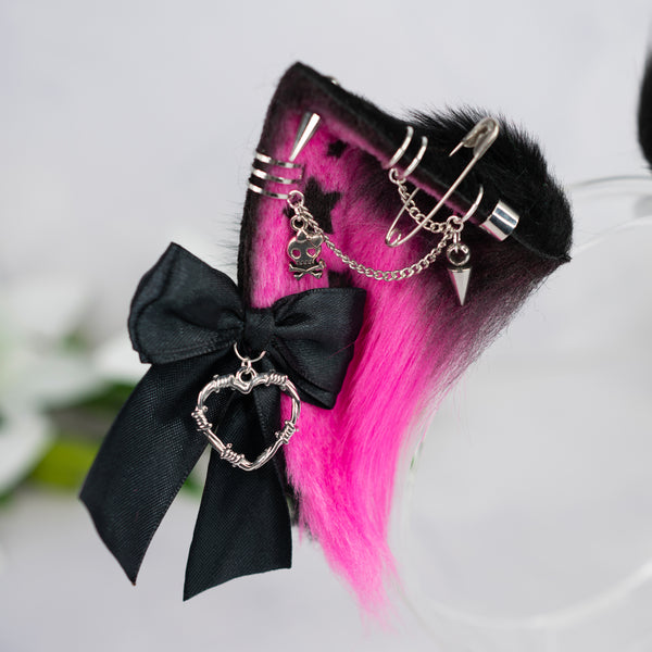 Emo/Scene cat ears (pink/green) (UV)