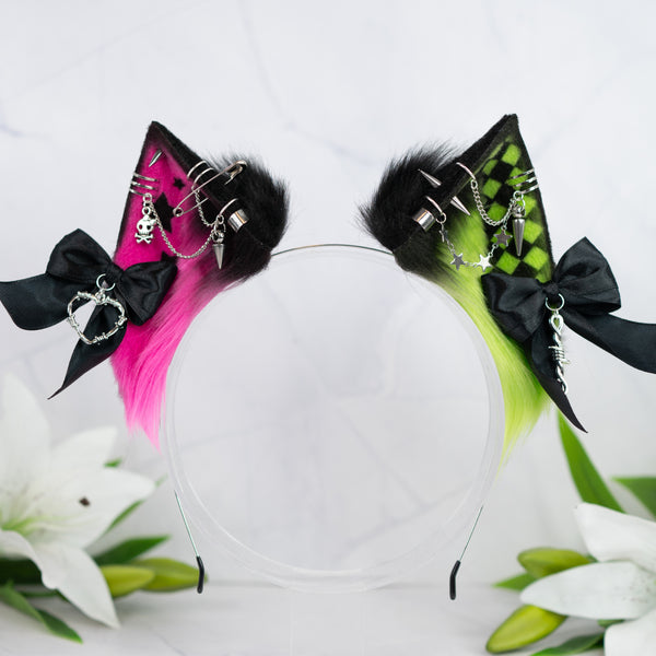 Emo/Scene cat ears (pink/green)