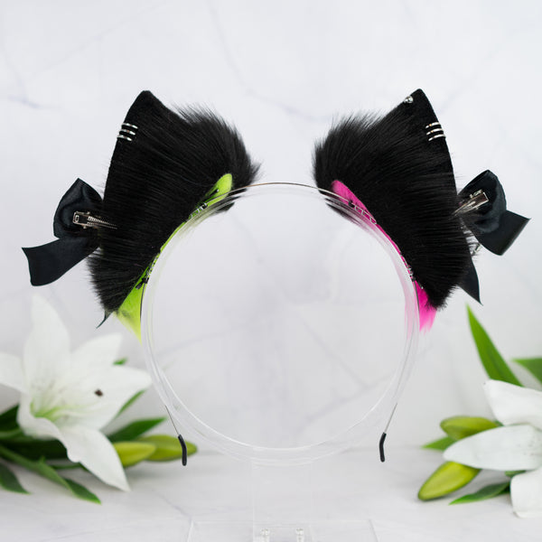 Emo/Scene cat ears (pink/green)