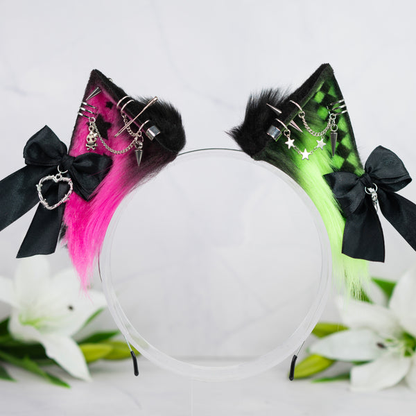 Emo/Scene cat ears (pink/green) (UV)