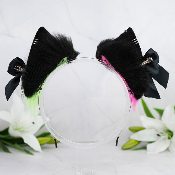 Emo/Scene cat ears (pink/green) (UV)