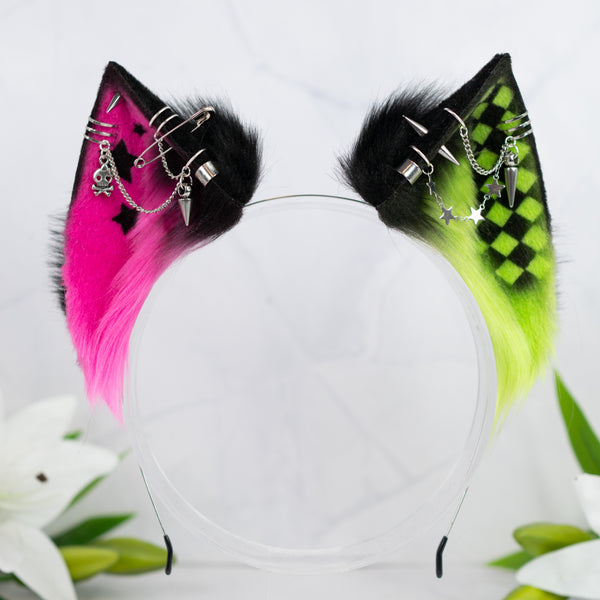 Emo/Scene cat ears (pink/green)