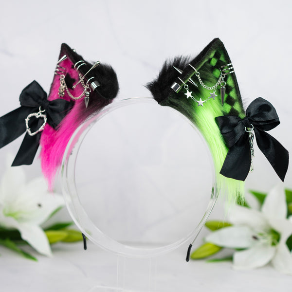 Emo/Scene cat ears (pink/green) (UV)