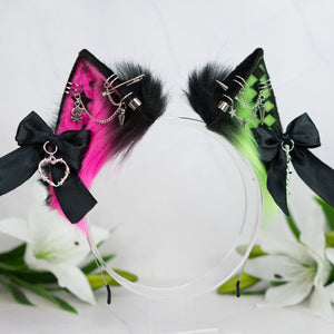 Emo/Scene cat ears (UV pink/green)