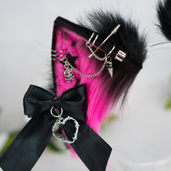 Emo/Scene cat ears (UV pink/green)