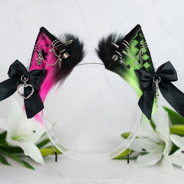 Emo/Scene cat ears (UV pink/green)