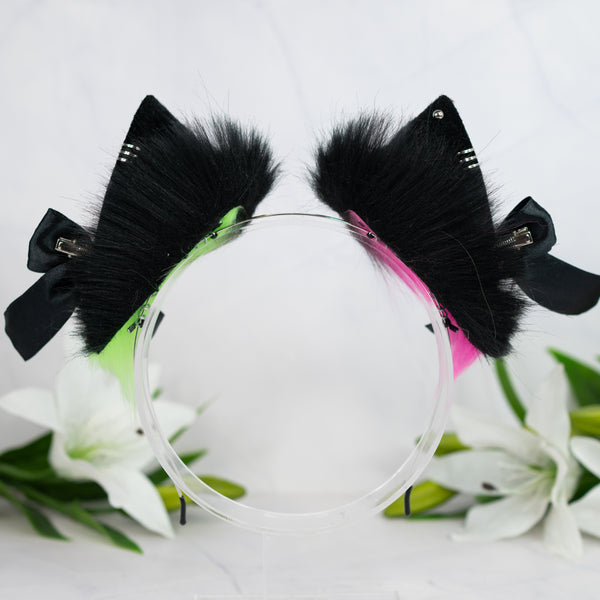 Emo/Scene cat ears (UV pink/green)