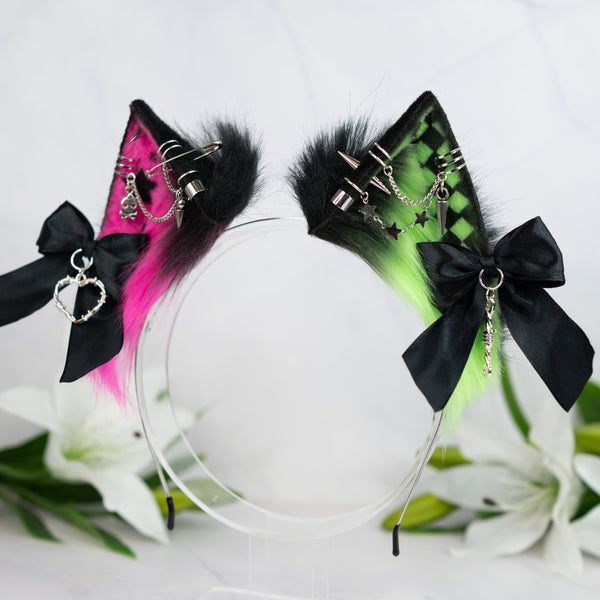 Emo/Scene cat ears (UV pink/green)