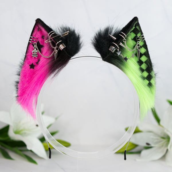 Emo/Scene cat ears (UV pink/green)