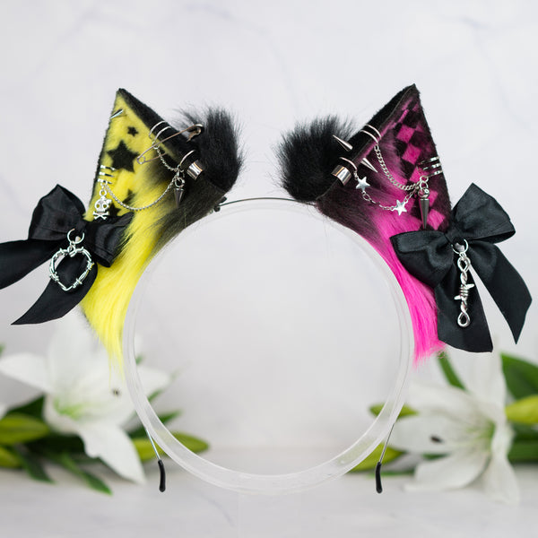 Emo/Scene cat ears (UV yellow/pink)