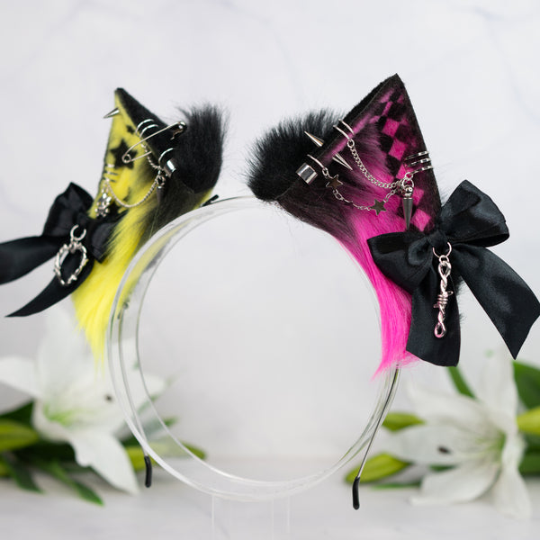 Emo/Scene cat ears (UV yellow/pink)