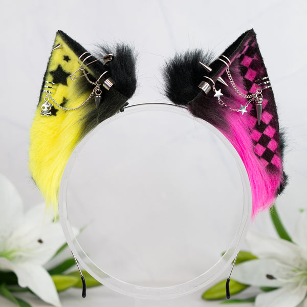 Emo/Scene cat ears (UV yellow/pink)