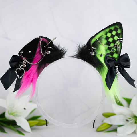 Emo/Scene puppy ears (pink/green) (UV)