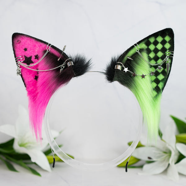 Emo/Scene puppy ears (UV pink/green)