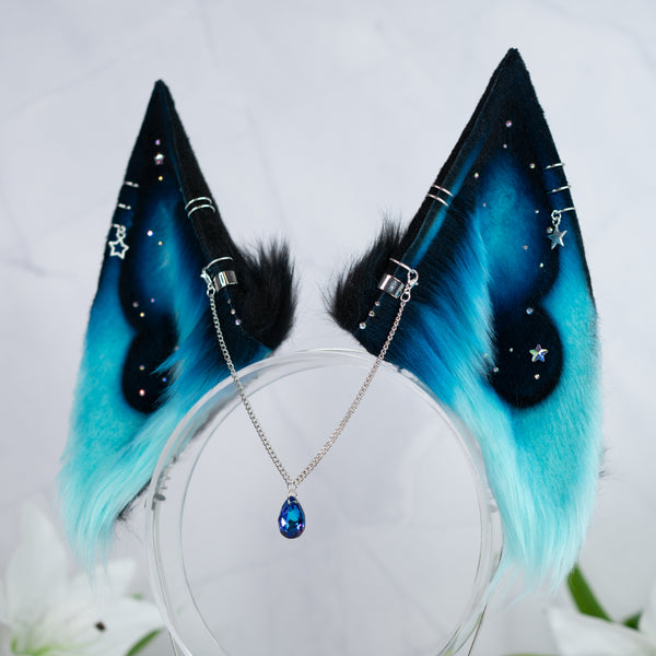 Turquoise galaxy kitsune ears