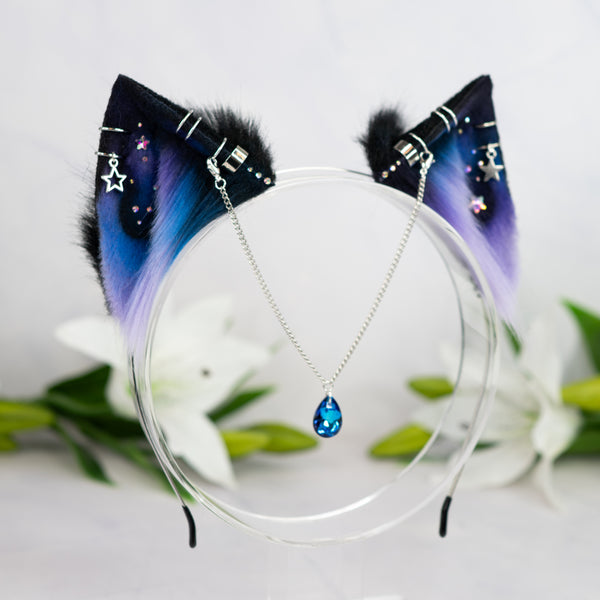 Purple/blue galaxy kitten ears