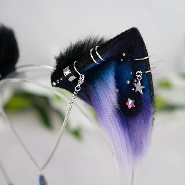 Purple/blue galaxy kitten ears