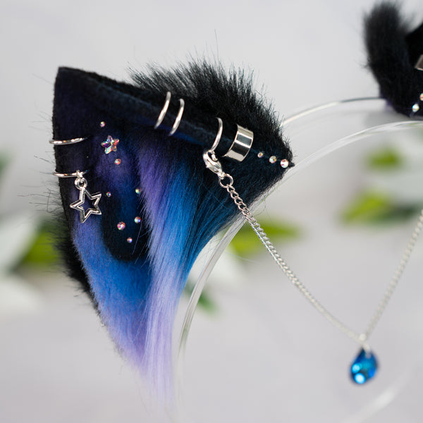 Purple/blue galaxy kitten ears