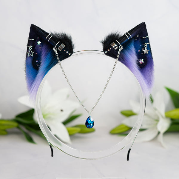 Purple/blue galaxy kitten ears