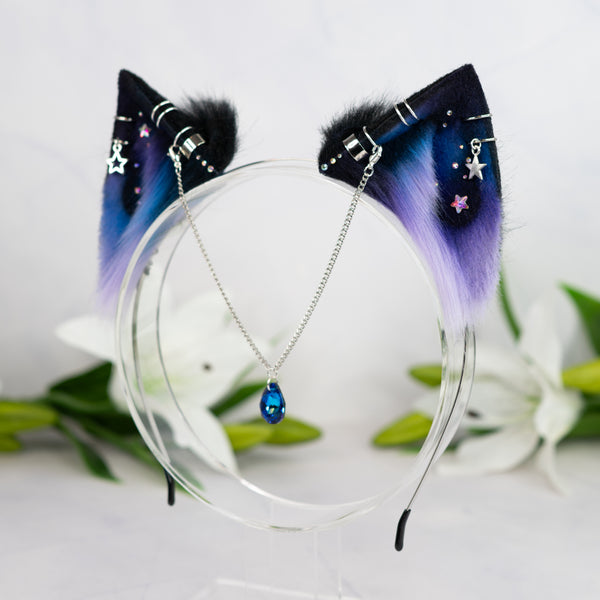 Purple/blue galaxy kitten ears