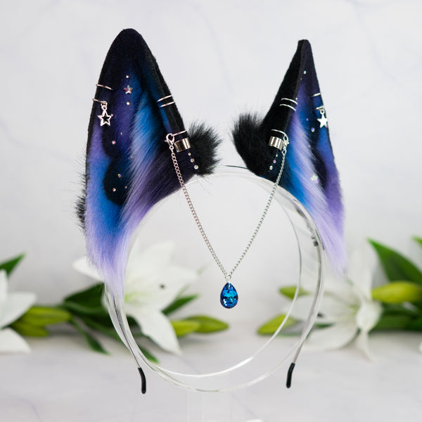 Purple/blue galaxy wolf ears (small)