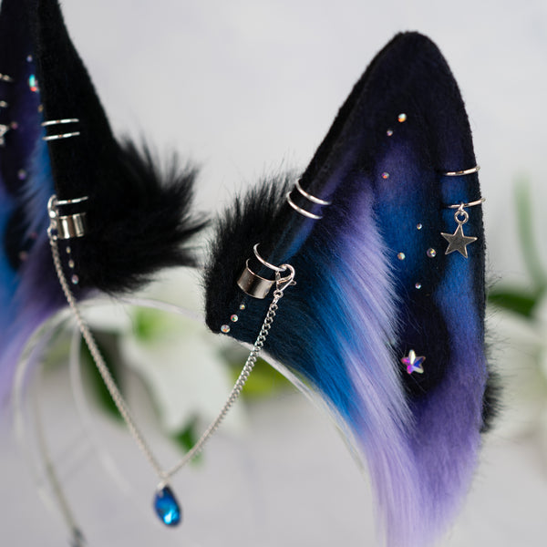 Purple/blue galaxy wolf ears (small)
