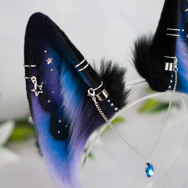Purple/blue galaxy wolf ears (small)