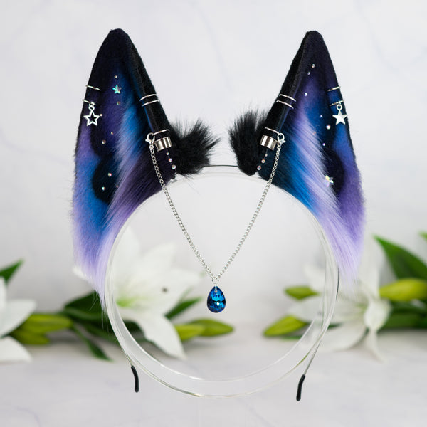Purple/blue galaxy wolf ears (small)