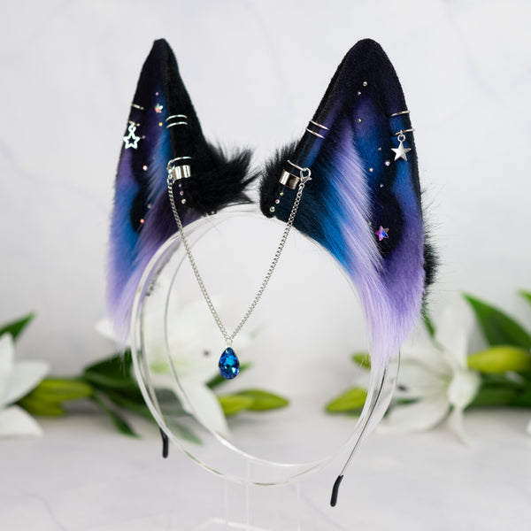Purple/blue galaxy wolf ears (small)