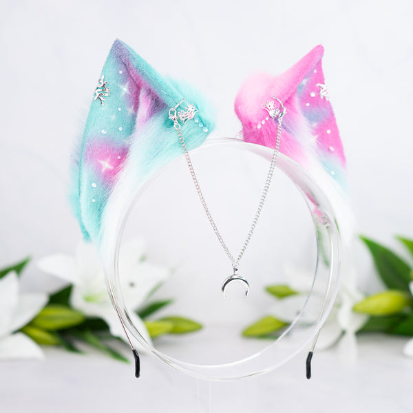 Mismatched pastel galaxy cat ears (Turquoise/pink)