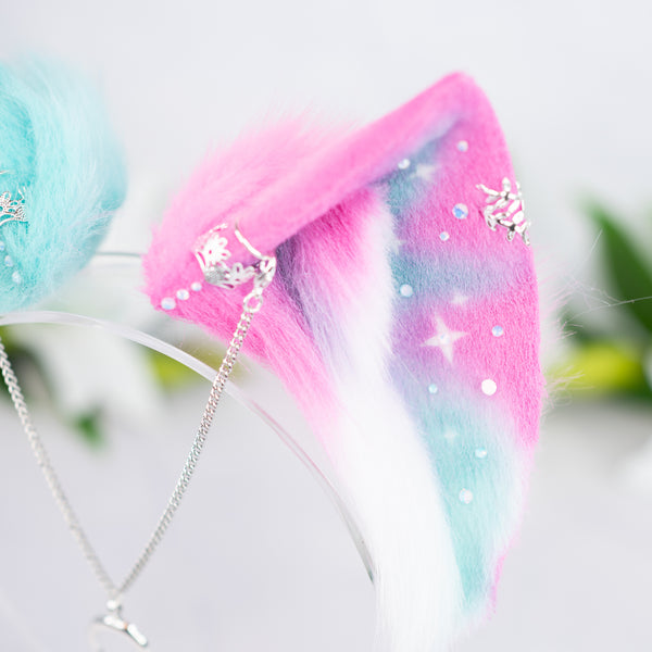 Mismatched pastel galaxy cat ears (Turquoise/pink)