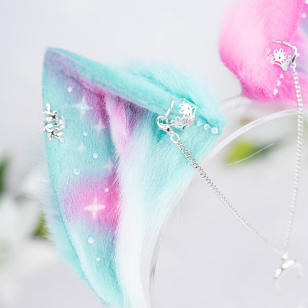Mismatched pastel galaxy cat ears (Turquoise/pink)