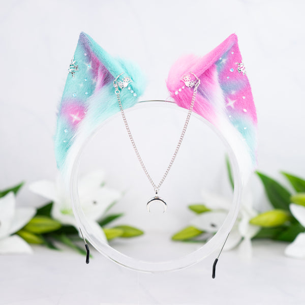 Mismatched pastel galaxy cat ears (Turquoise/pink)